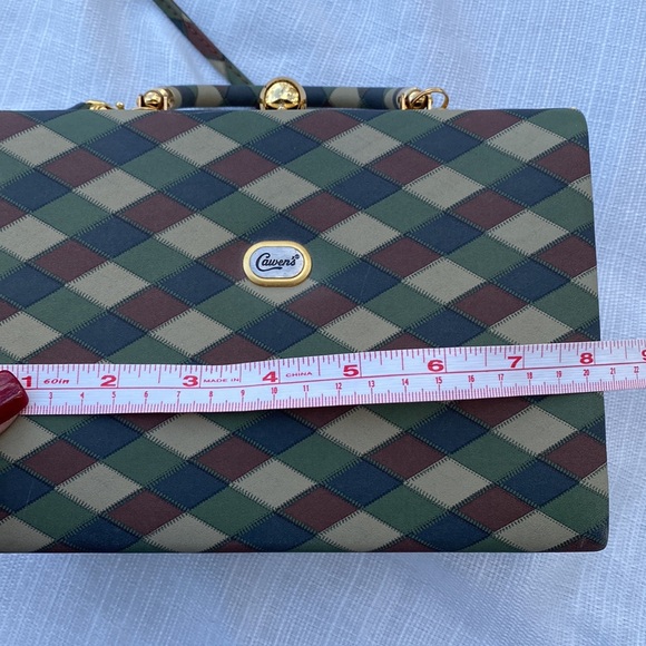 Cawen's Tan, Brown, Navy, & Hunter Vintage Look Gold Handle Bag - Picture 8 of 10